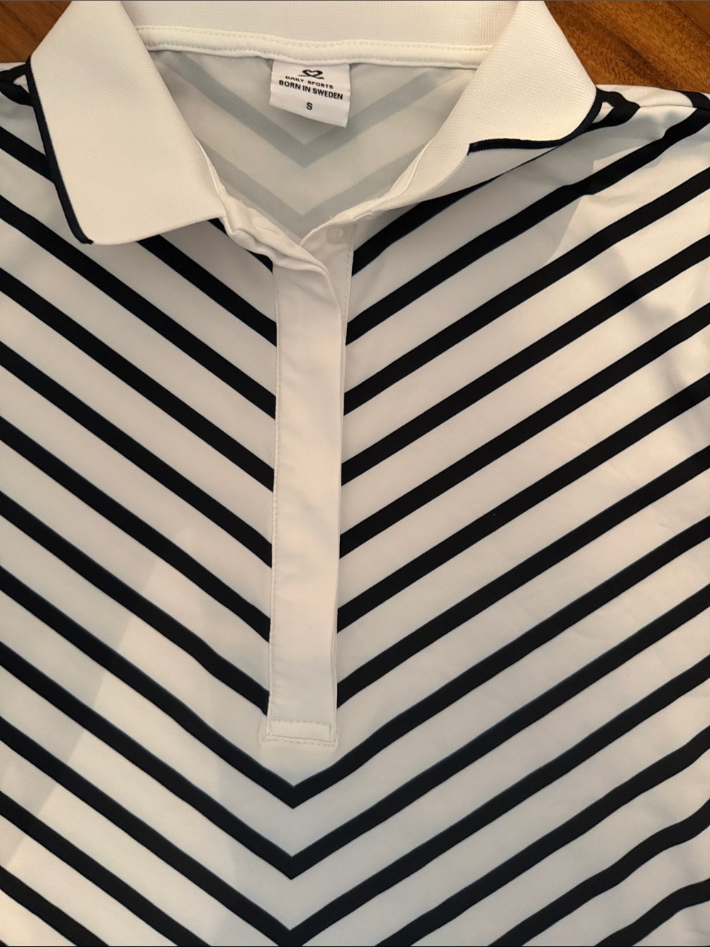 Daily Sports White and Dark Navy Striped Short Sleeve Polo - Picture 3 of 6
